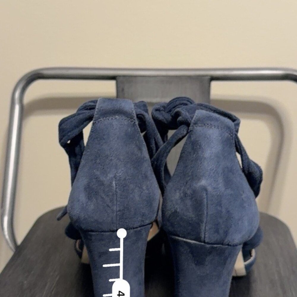 Karl Lagerfeld Paris Navy Blue Suede Ankle Strap Block Heels - Picture 9 of 13
